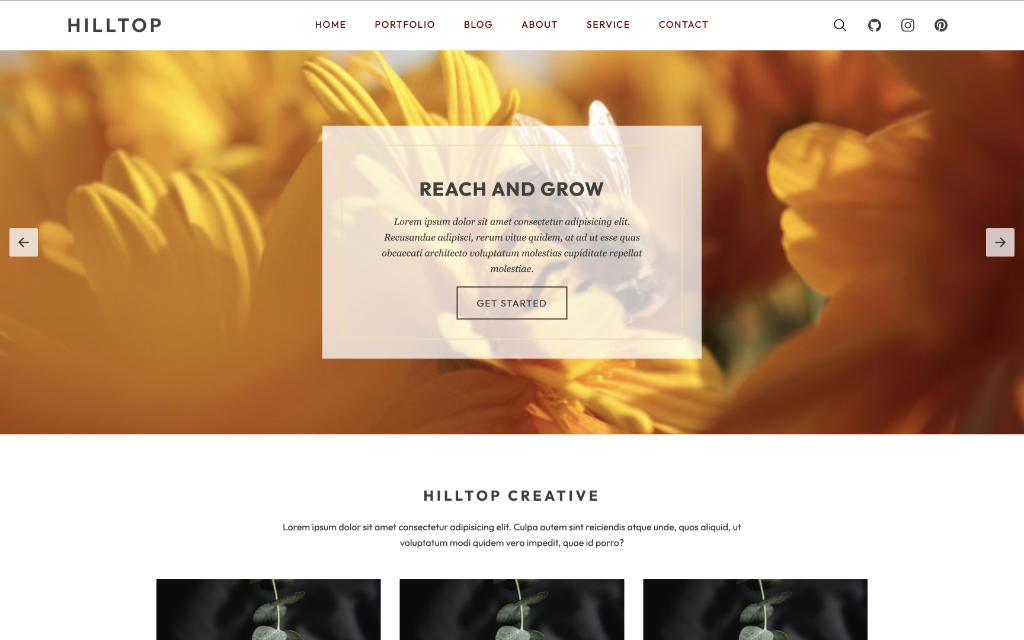 Screenshot of Hilltop landing page.