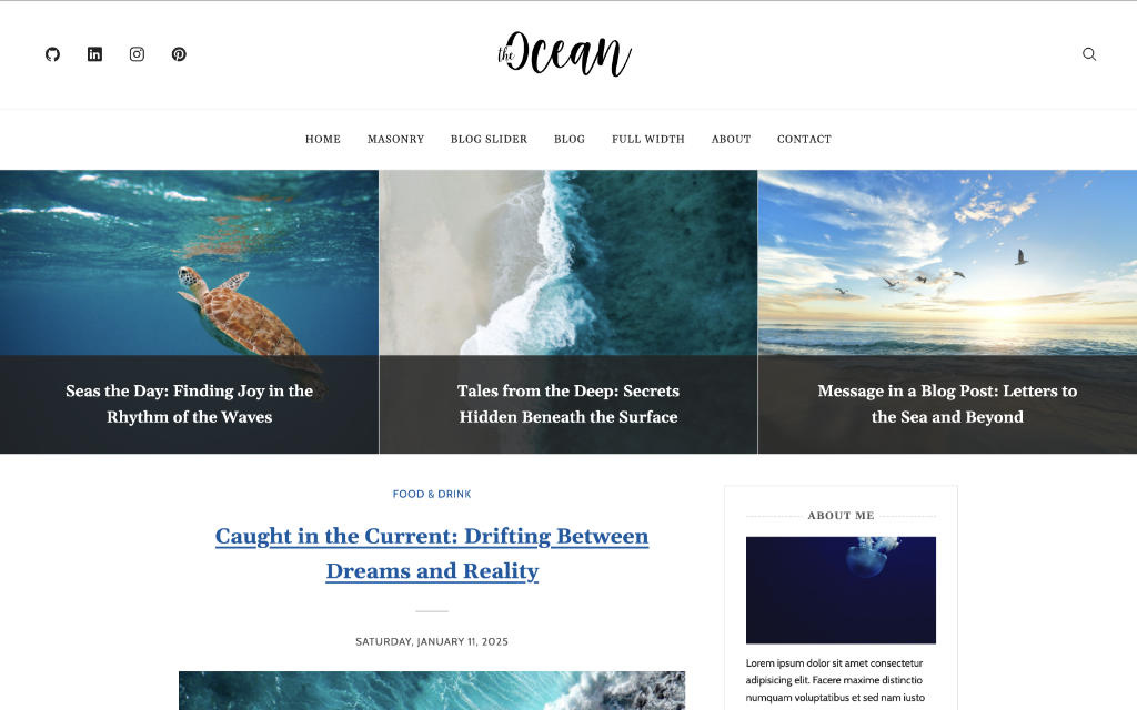 The Ocean blog website screenshot